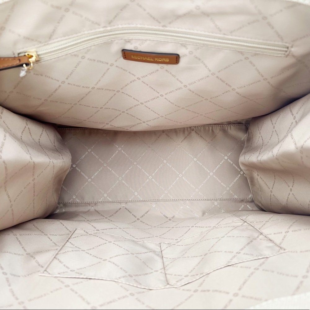Michael Kors Large Logo Jacquard Tote Crossbody Bag Luggage Canvas Logo - Picture 3 of 3
